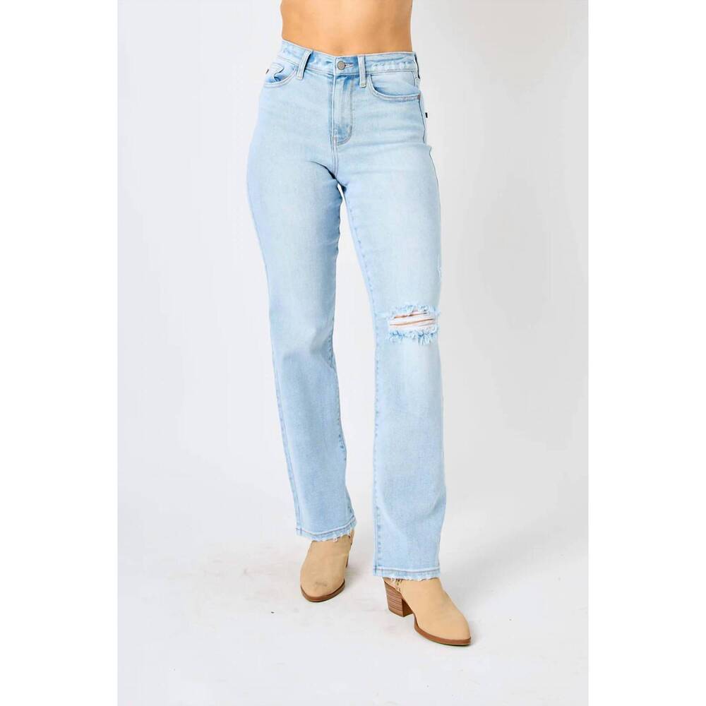 NEW JUDY BLUE rip back high rise straight jeans in light blue
